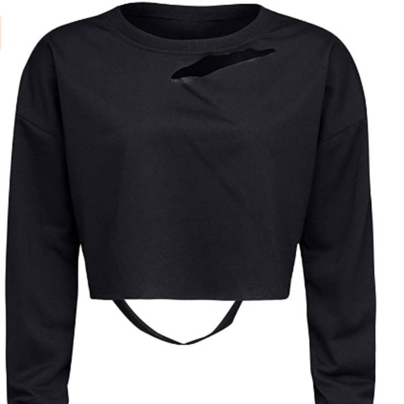 Tops - Women Army Green Long Sleeve Cropped Sweatshirt